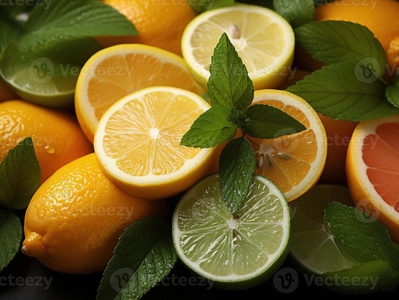 AI generated Assorted sliced citrus fruits texture pattern Generative AI photo