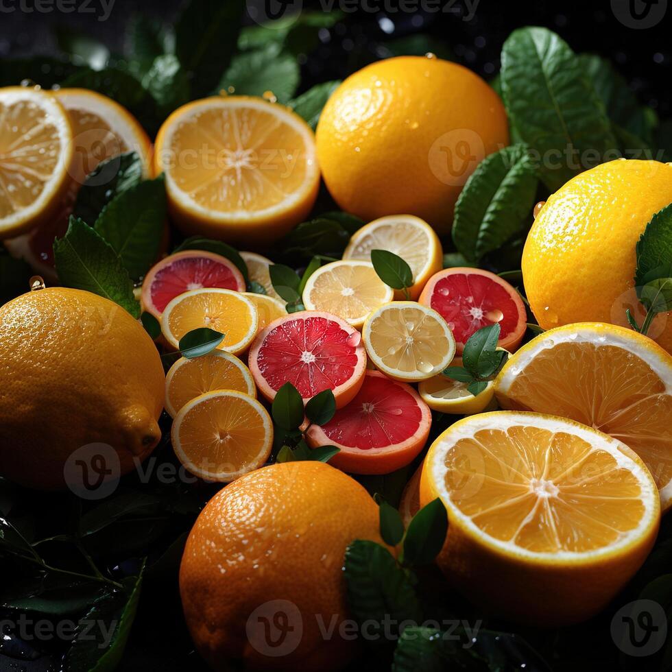 AI generated Assorted sliced citrus fruits texture pattern Generative AI photo