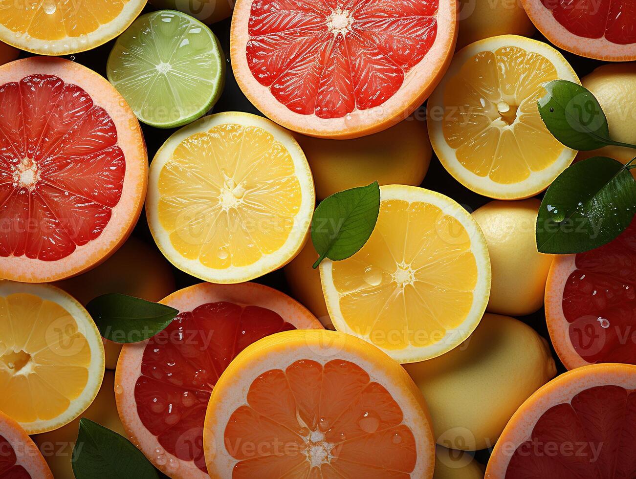 AI generated Assorted sliced citrus fruits texture pattern Generative AI photo