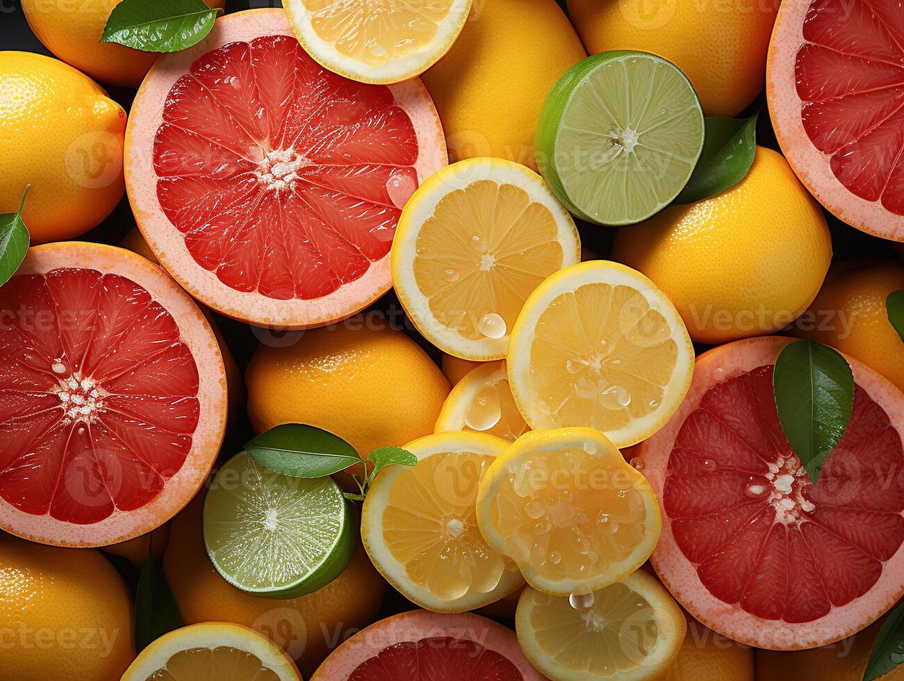 AI generated Assorted sliced citrus fruits texture pattern Generative AI photo