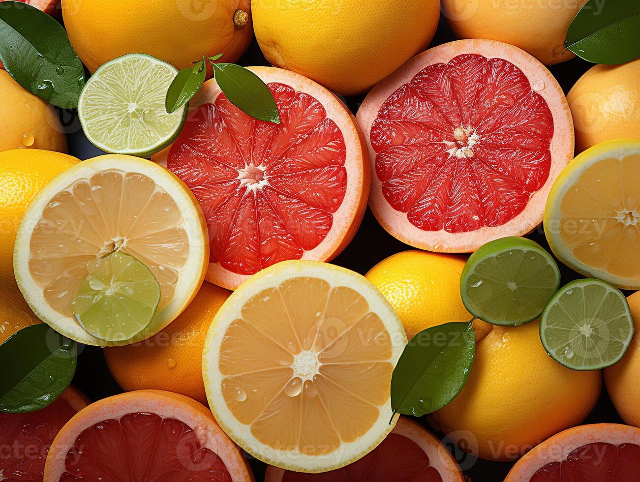 AI generated Assorted sliced citrus fruits texture pattern Generative AI photo