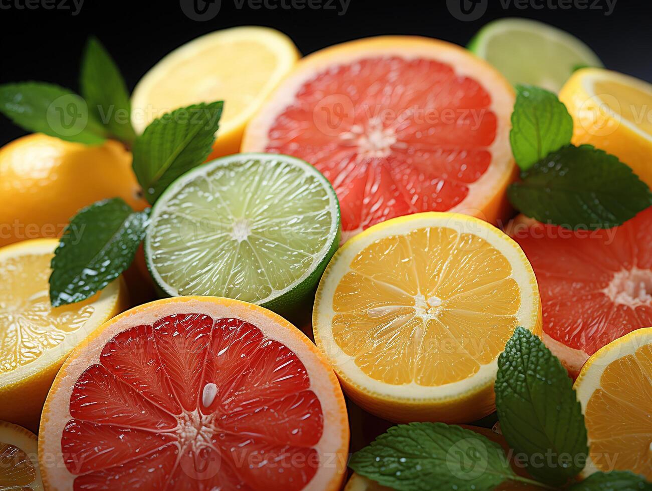 AI generated Assorted sliced citrus fruits texture pattern Generative AI photo