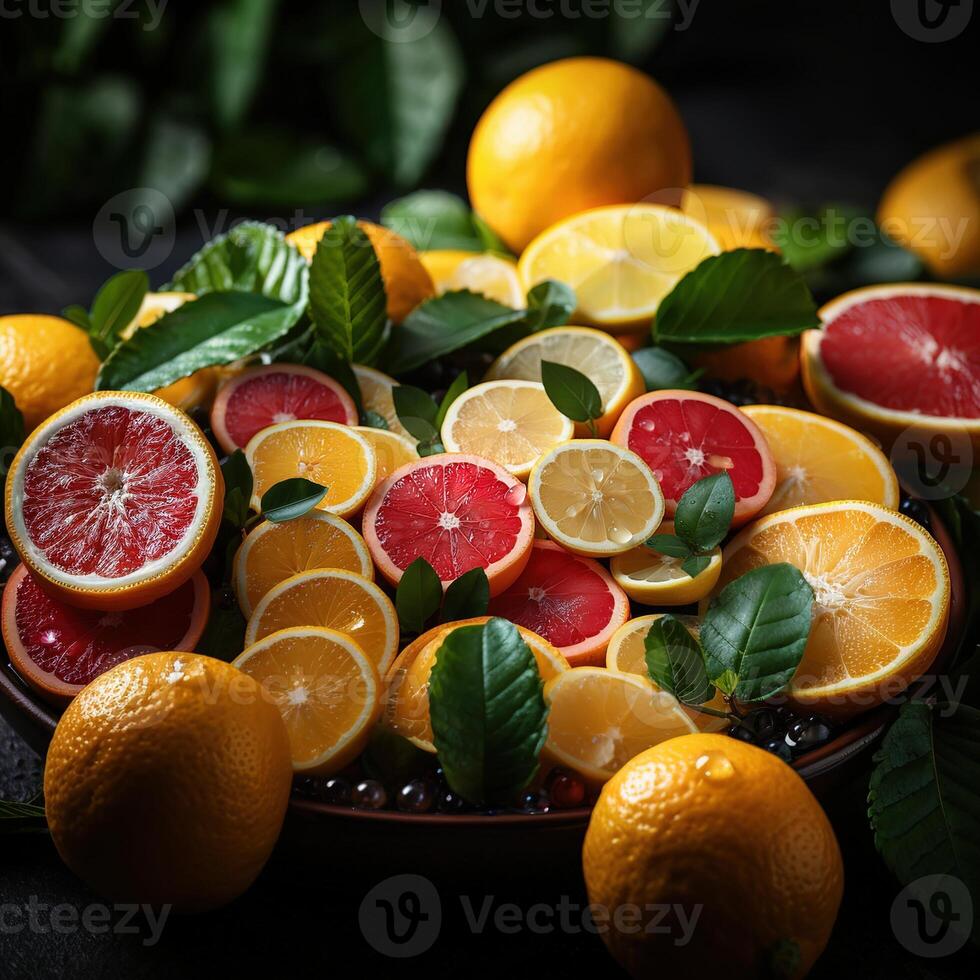 AI generated Assorted sliced citrus fruits texture pattern Generative AI photo