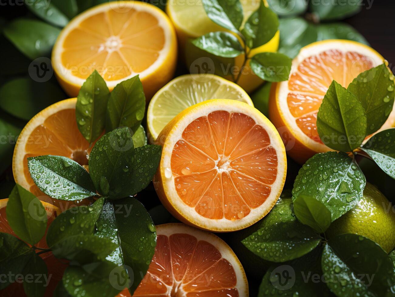 AI generated Assorted sliced citrus fruits texture pattern Generative AI photo