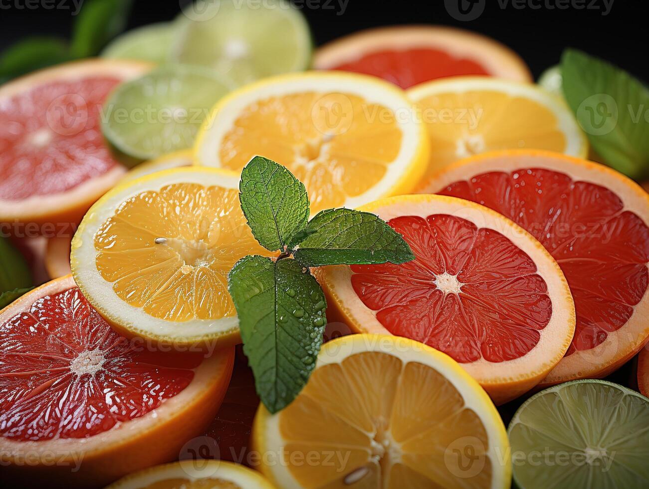 AI generated Assorted sliced citrus fruits texture pattern Generative AI photo