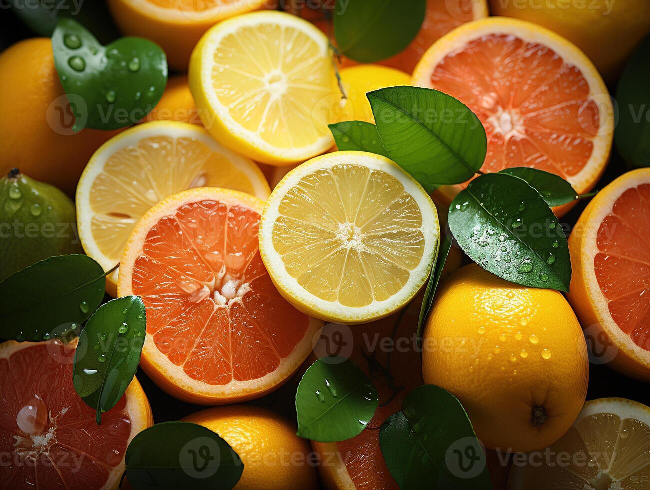 AI generated Assorted sliced citrus fruits texture pattern Generative AI photo