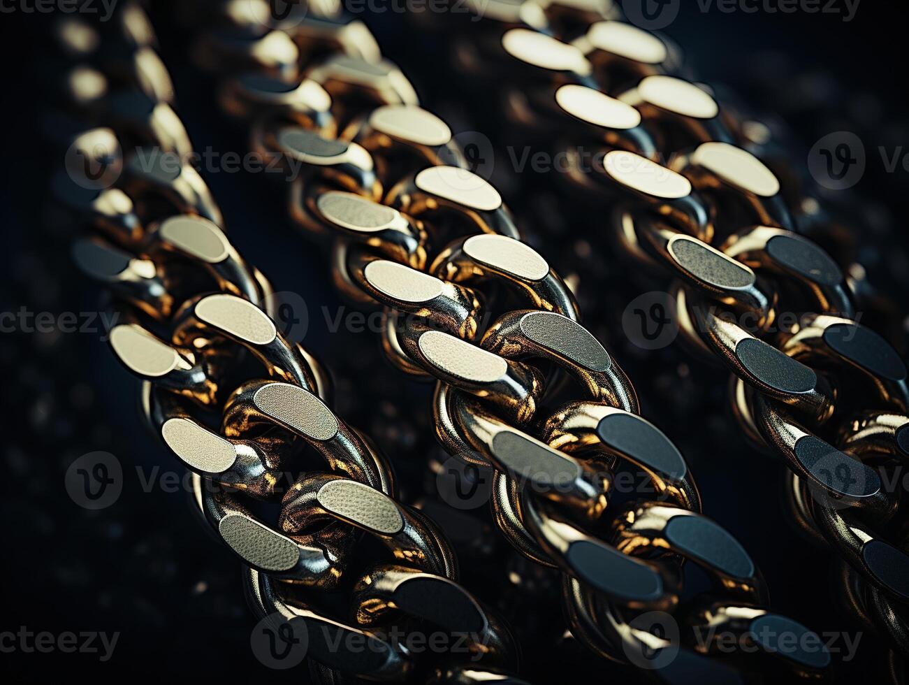 AI generated Massive golden braided chain on a dark backgrod Generative AI photo