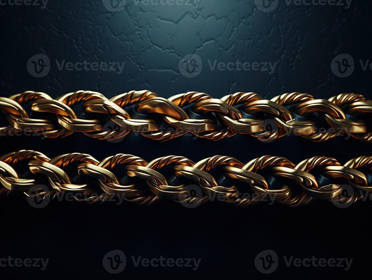 AI generated Massive golden braided chain on a dark backgrod Generative AI photo