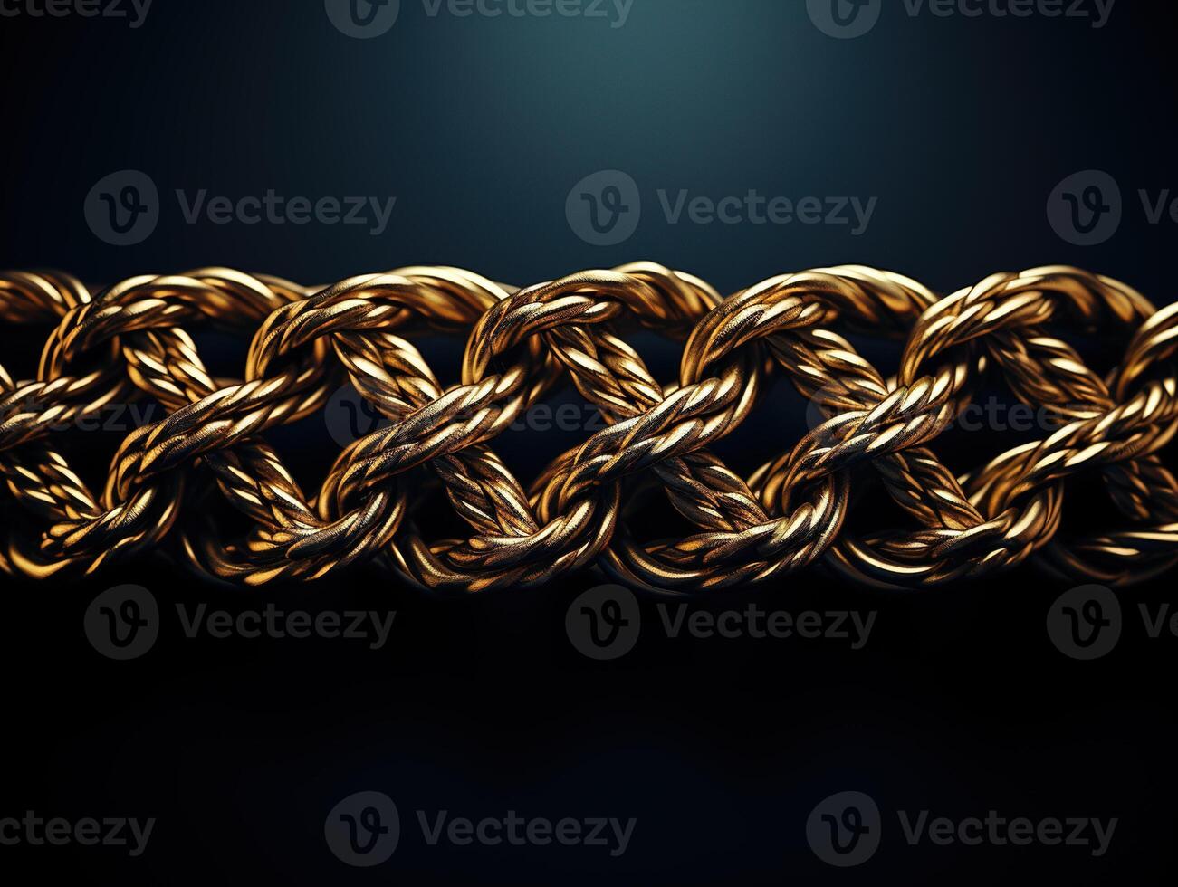 AI generated Massive golden braided chain on a dark backgrod Generative AI photo