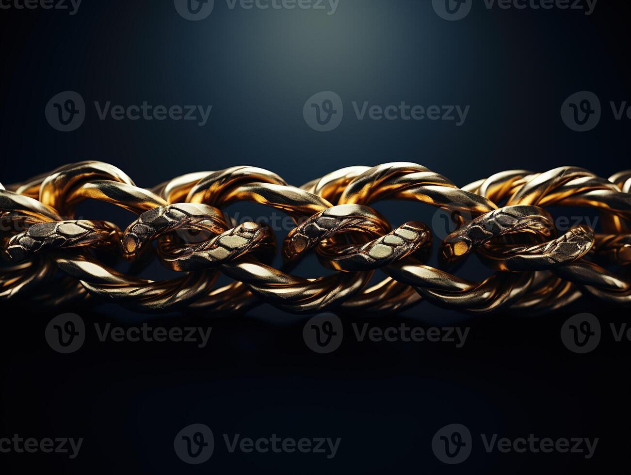 AI generated Massive golden braided chain on a dark backgrod Generative AI photo