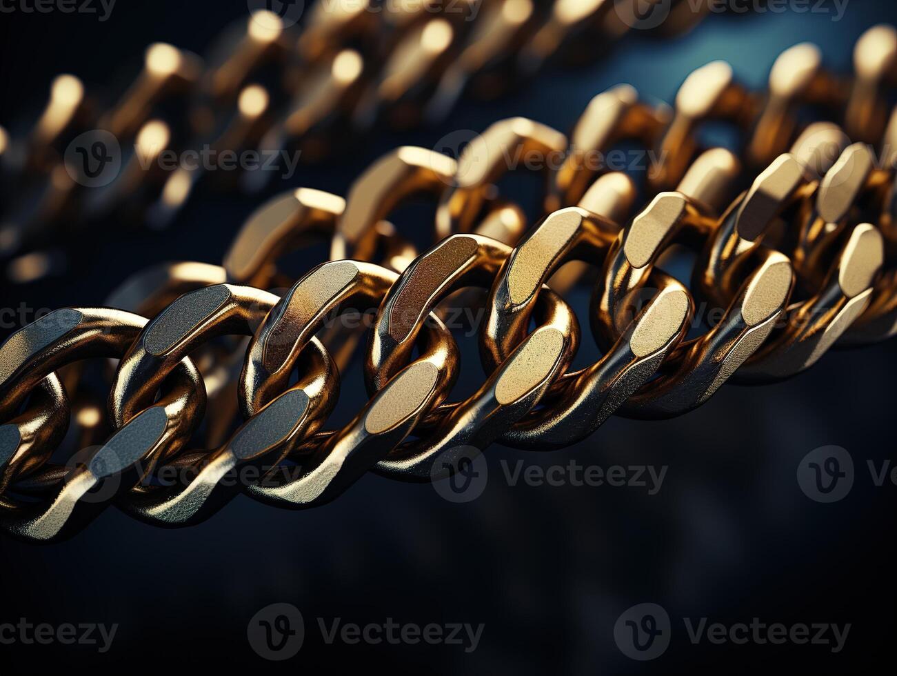 AI generated Massive golden braided chain on a dark backgrod Generative AI photo