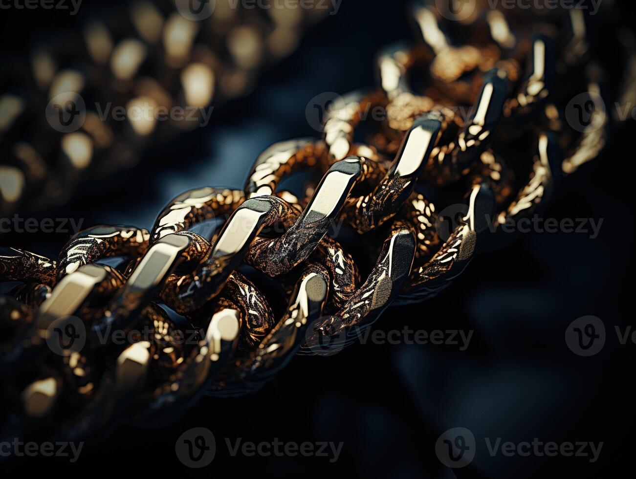 AI generated Massive golden braided chain on a dark backgrod Generative AI photo