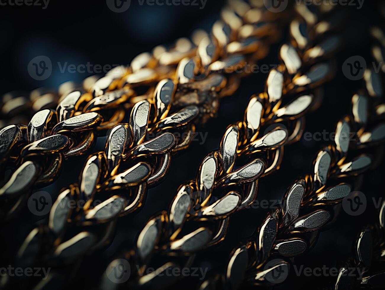 AI generated Massive golden braided chain on a dark backgrod Generative AI photo