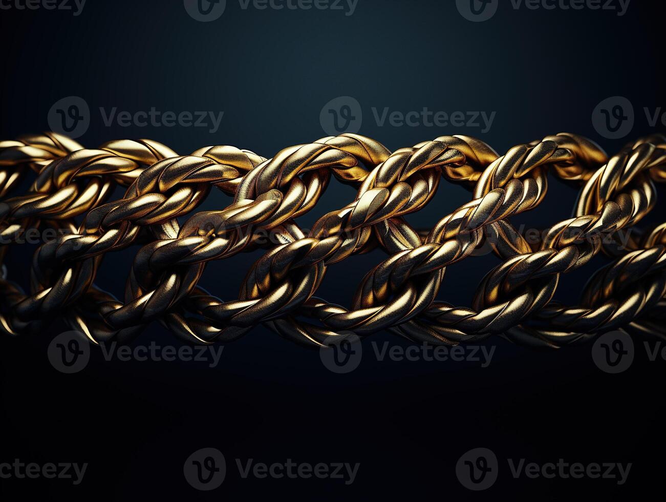 AI generated Massive golden braided chain on a dark backgrod Generative AI photo