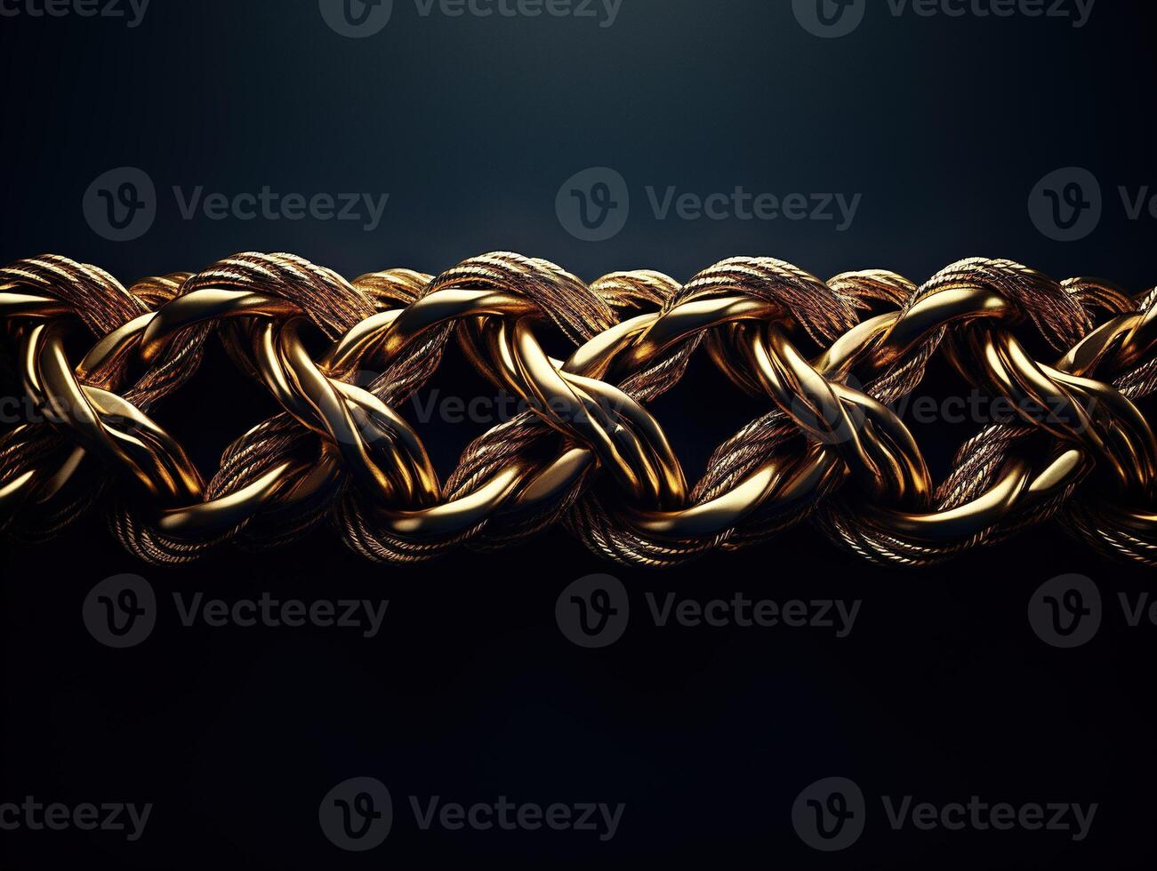 AI generated Massive golden braided chain on a dark backgrod Generative AI photo