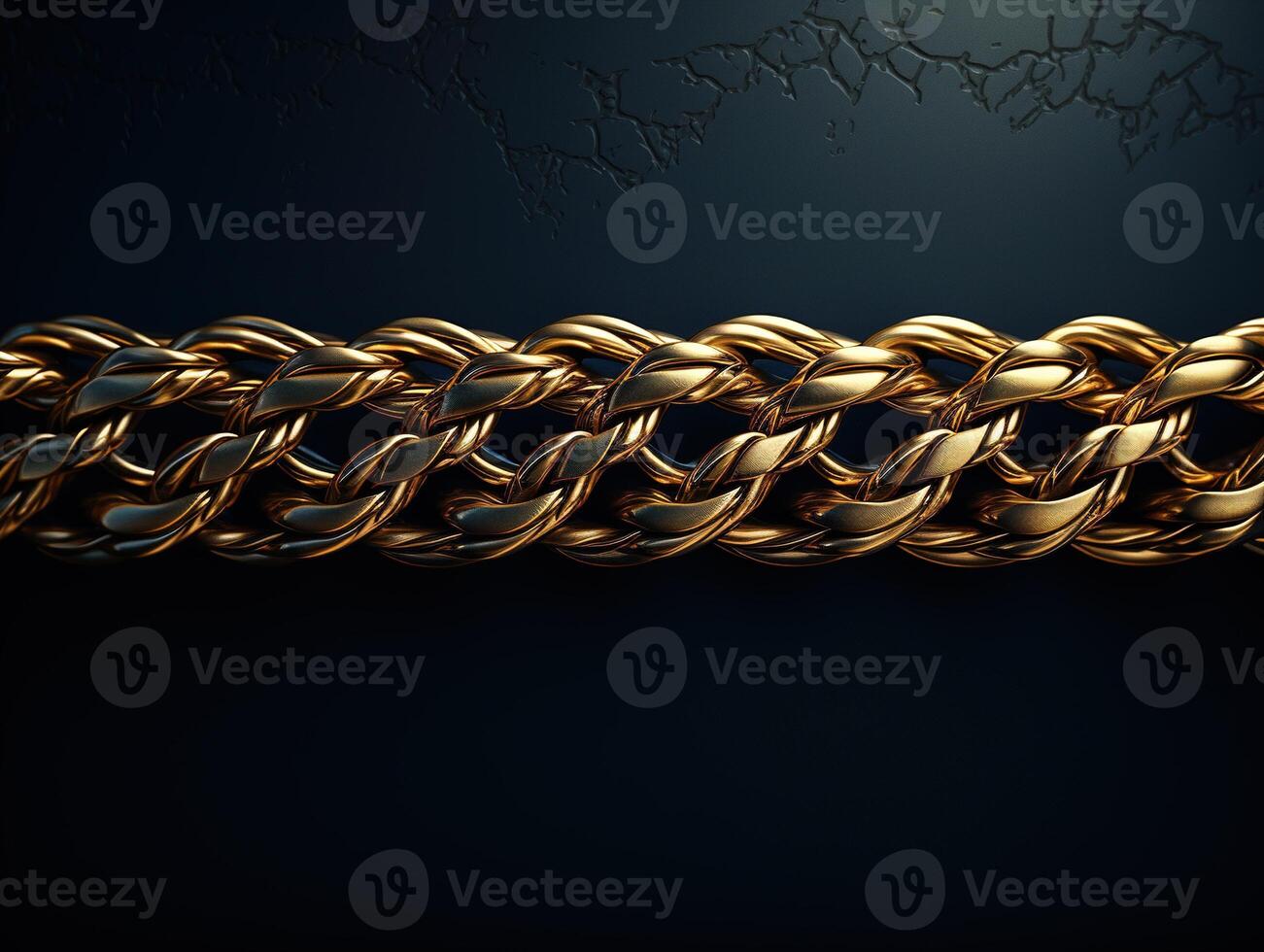 AI generated Massive golden braided chain on a dark backgrod Generative AI photo