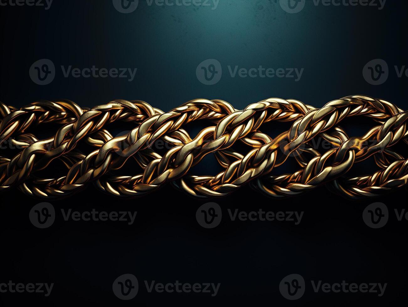 AI generated Massive golden braided chain on a dark backgrod Generative AI photo