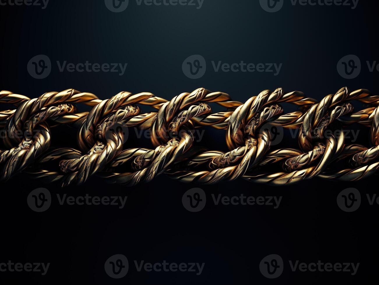 AI generated Massive golden braided chain on a dark backgrod Generative AI photo