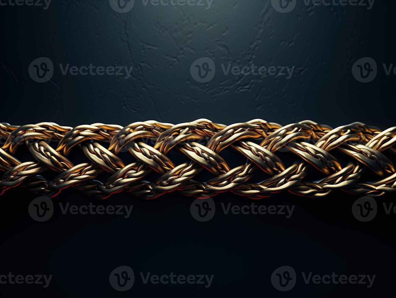 AI generated Massive golden braided chain on a dark backgrod Generative AI photo