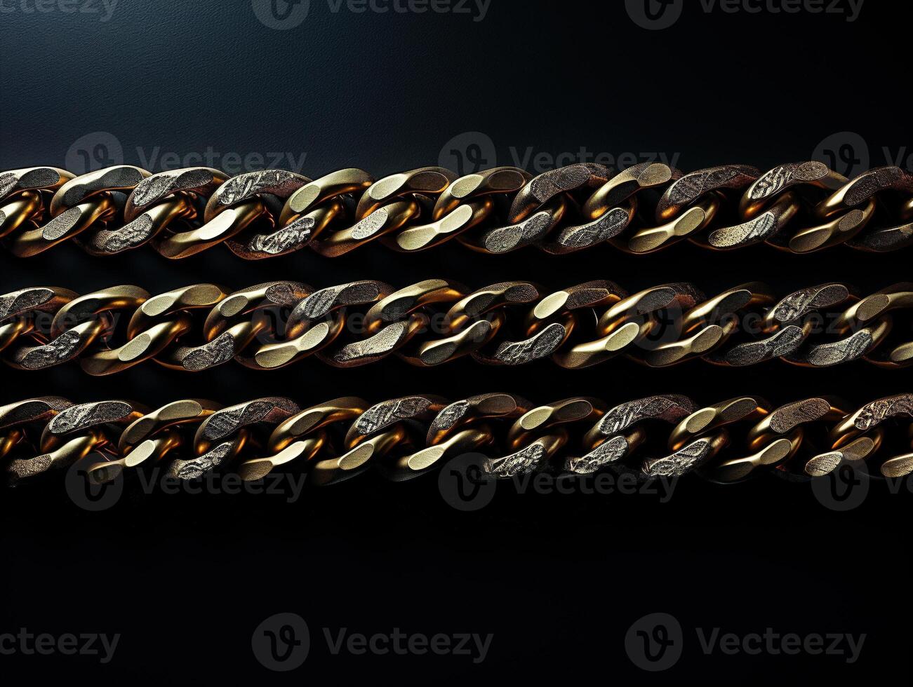 AI generated Massive golden braided chain on a dark backgrod Generative AI photo