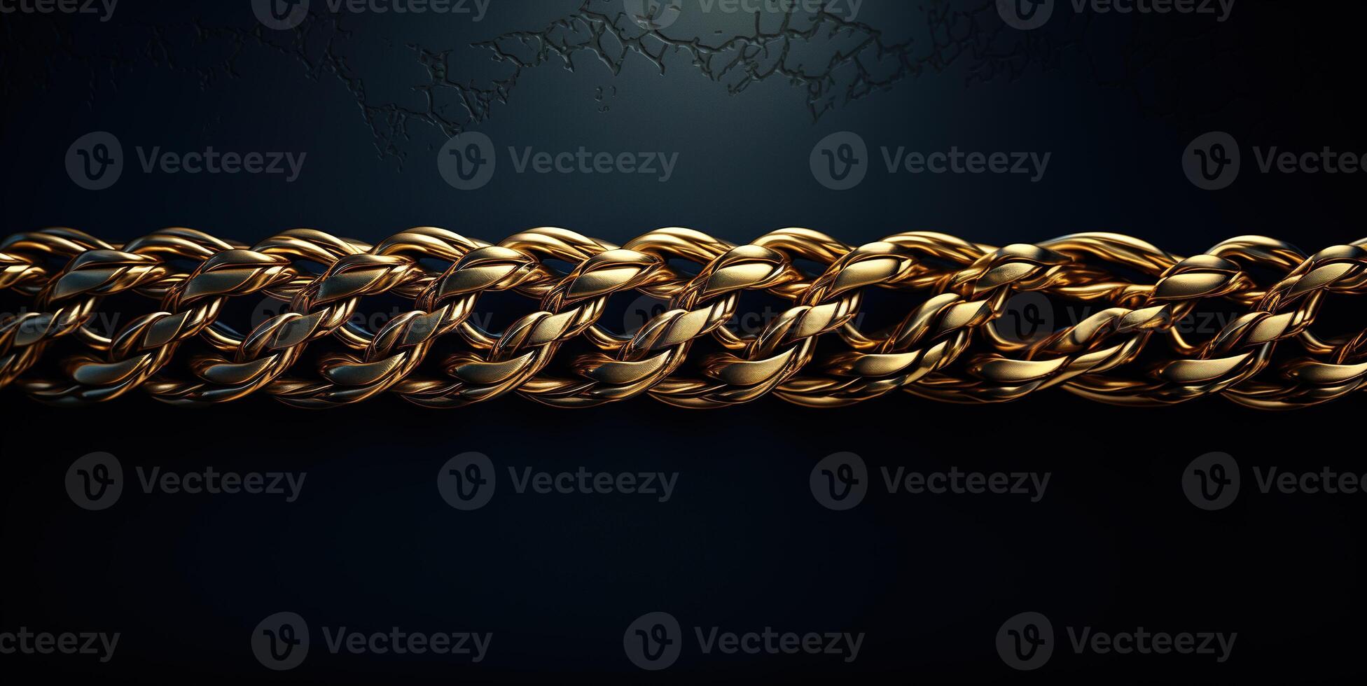 AI generated Massive golden braided chain on a dark backgrod Generative AI photo