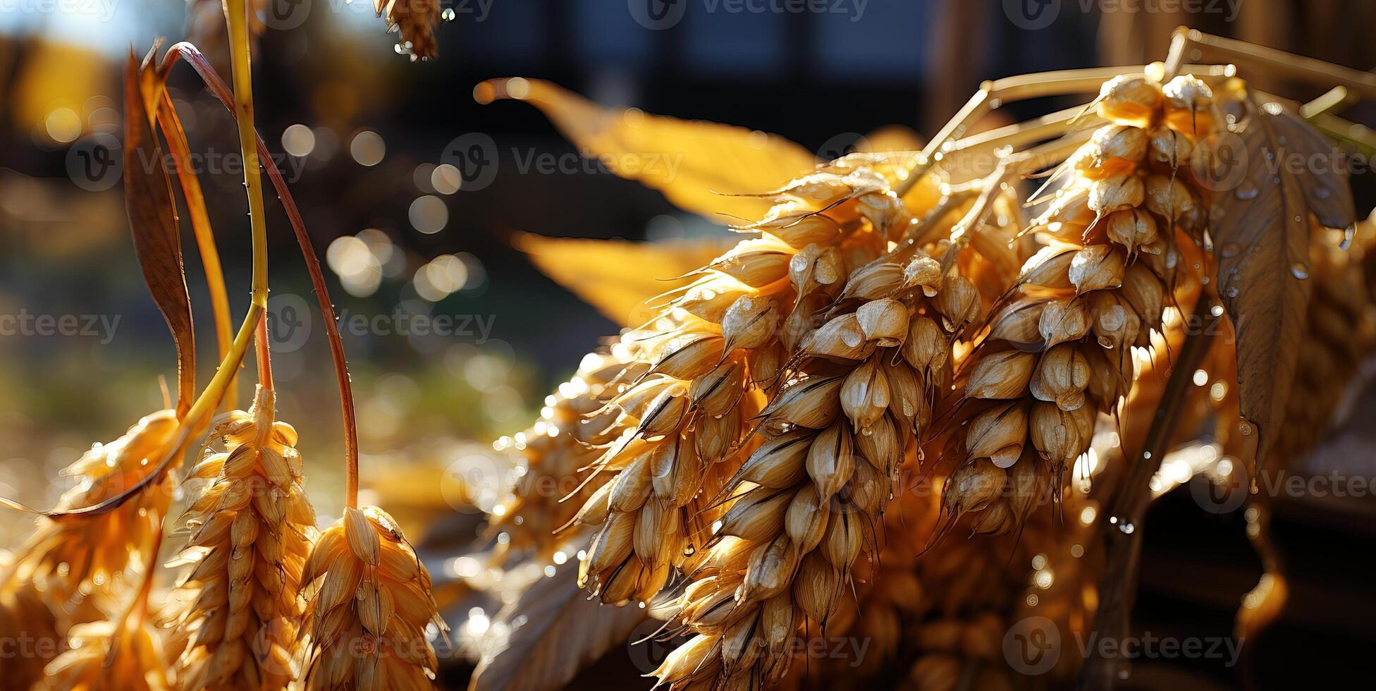 AI generated Wheat ears close up Generative AI photo