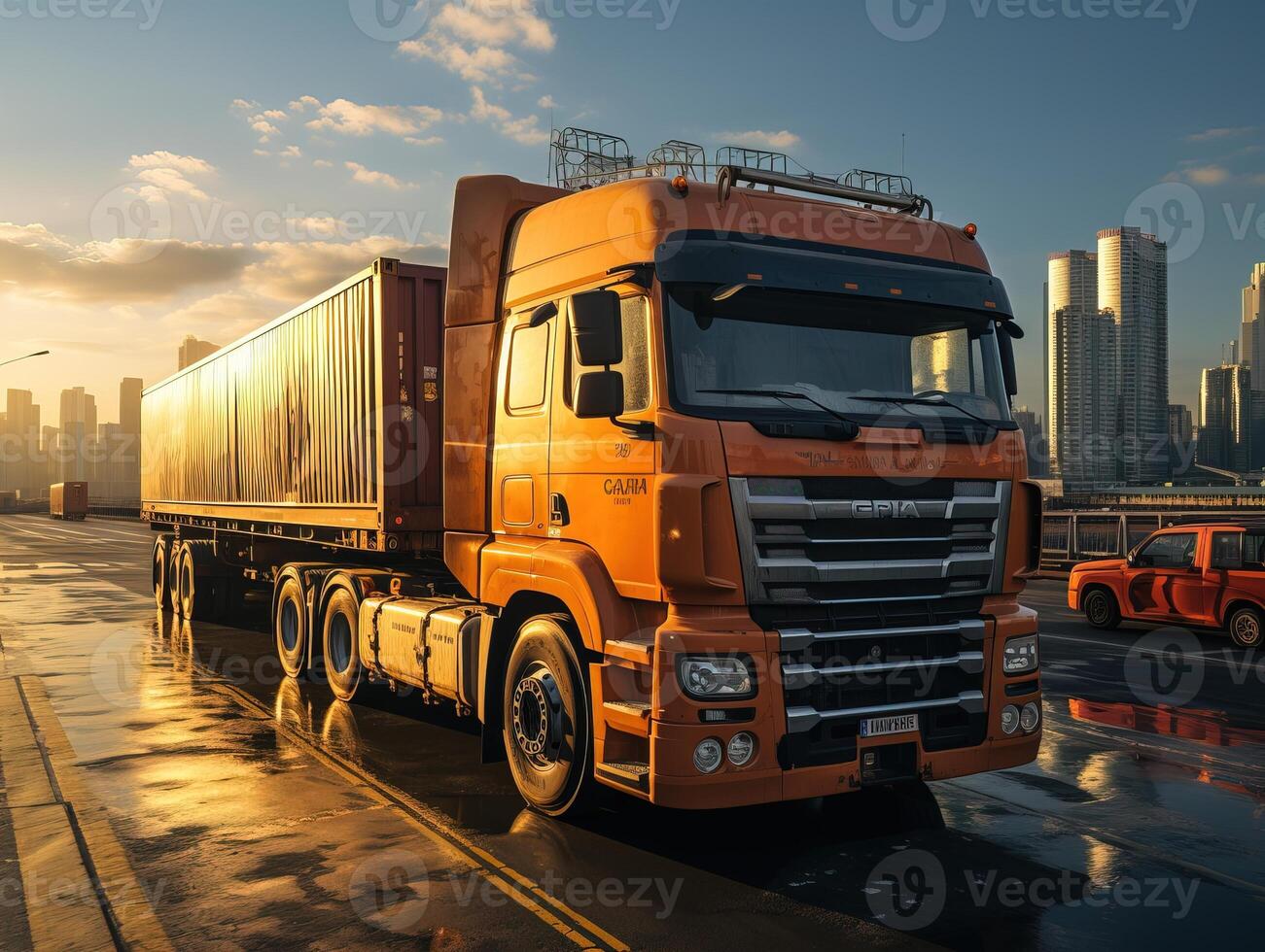 AI generated System transport and logistics of truk container cargo Generative AI photo