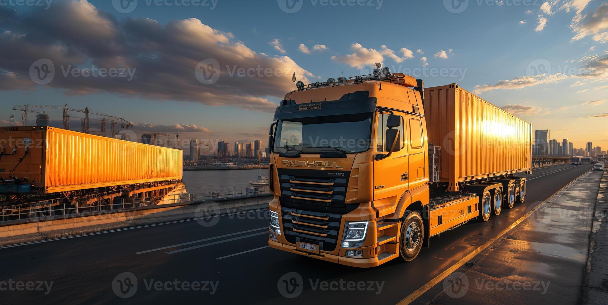 AI generated System transport and logistics of truk container cargo Generative AI photo