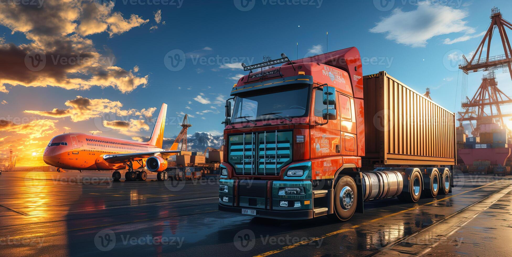 AI generated System transport and logistics of truk container cargo Generative AI photo
