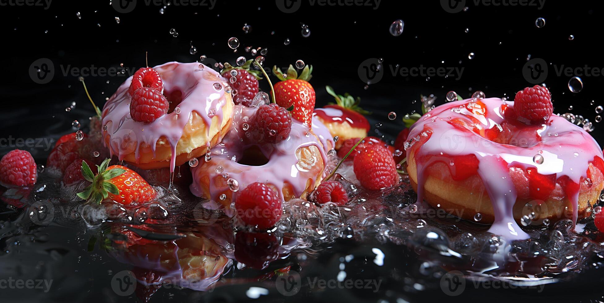 AI generated delicious donuts with caramel berries Generative AI photo