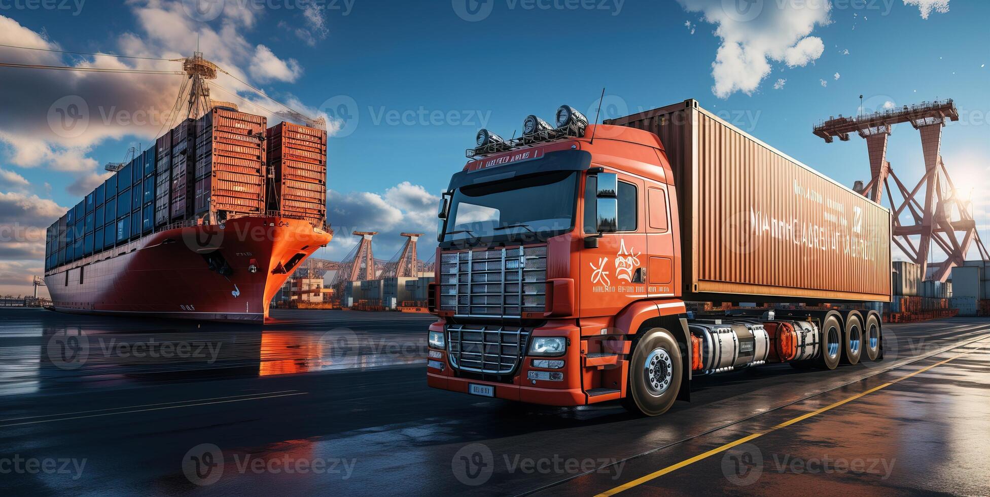 AI generated System transport and logistics of truk container cargo Generative AI photo