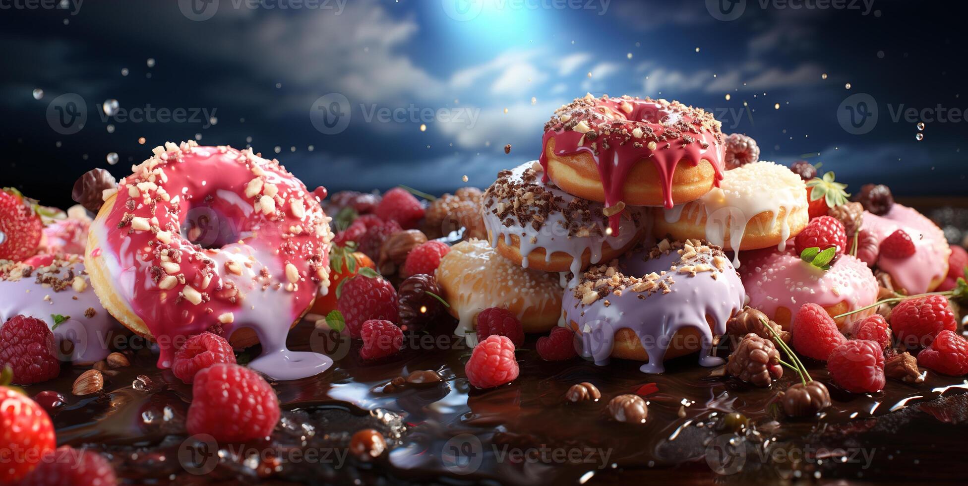 AI generated delicious donuts with caramel berries Generative AI photo