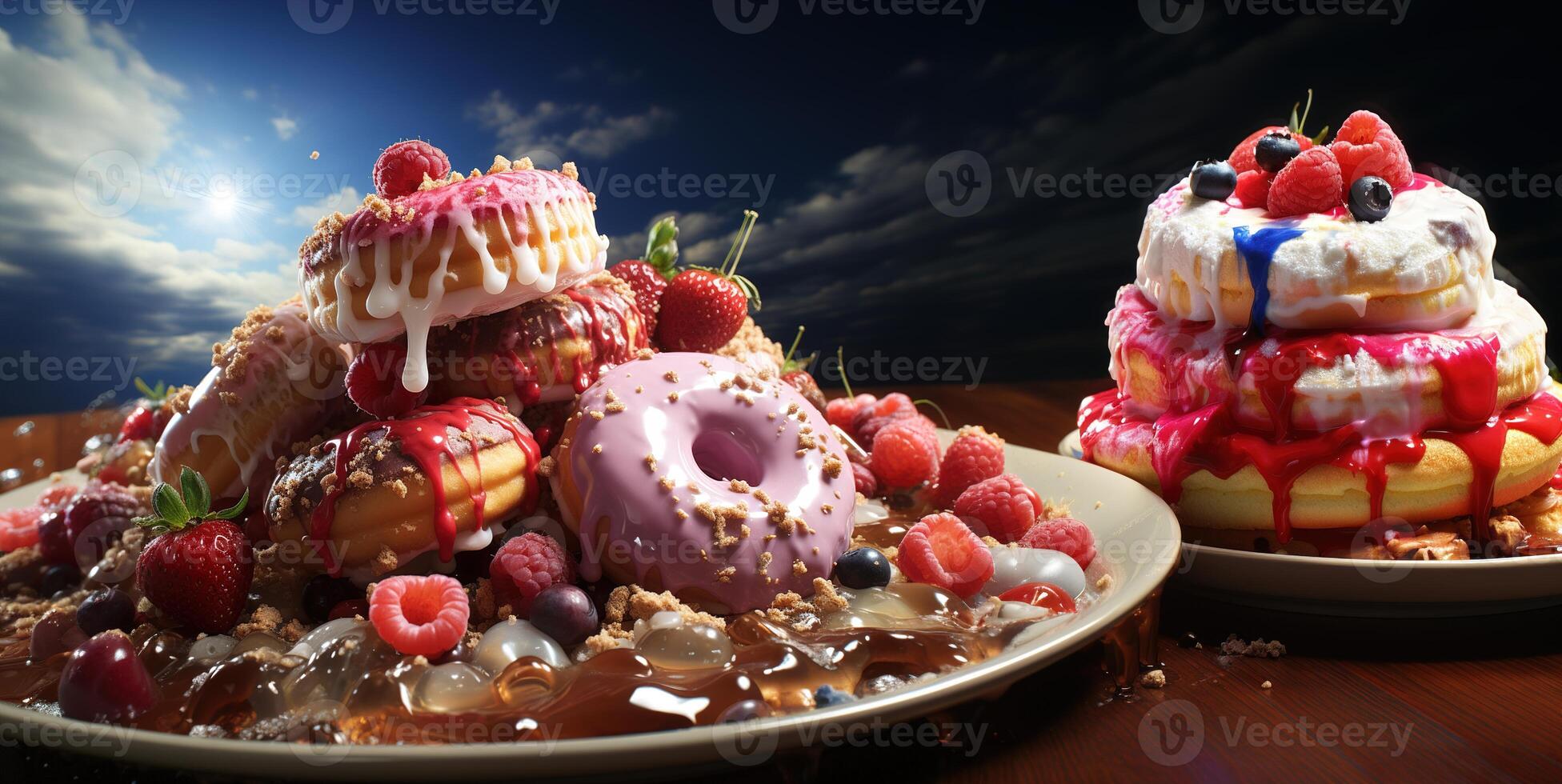 AI generated delicious donuts with caramel berries Generative AI photo