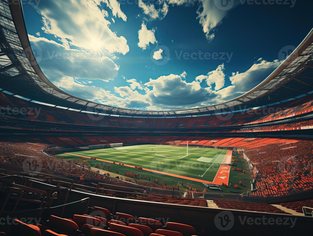 AI generated empty outdoor football stadium Generative AI photo