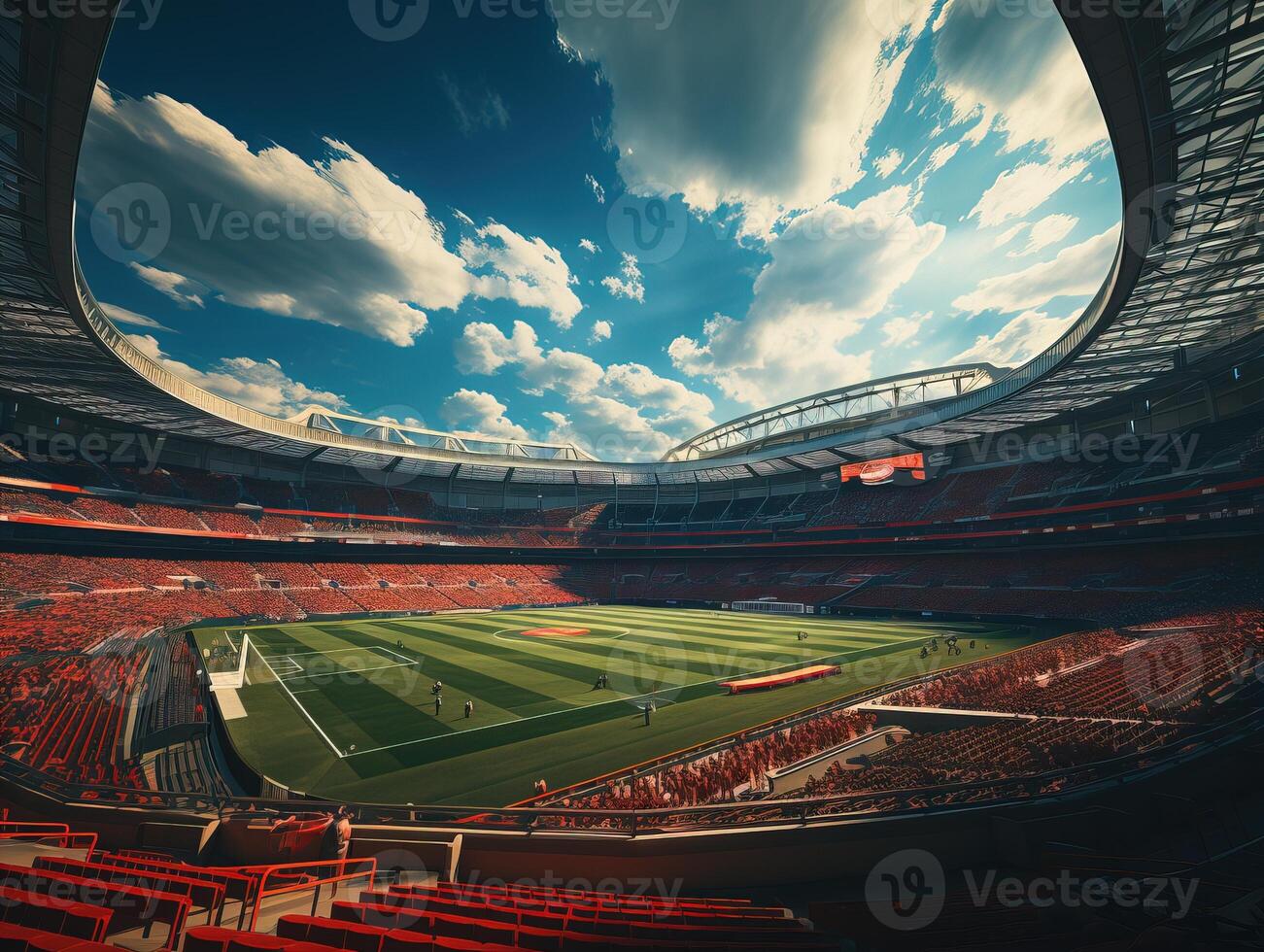 AI generated empty outdoor football stadium Generative AI photo