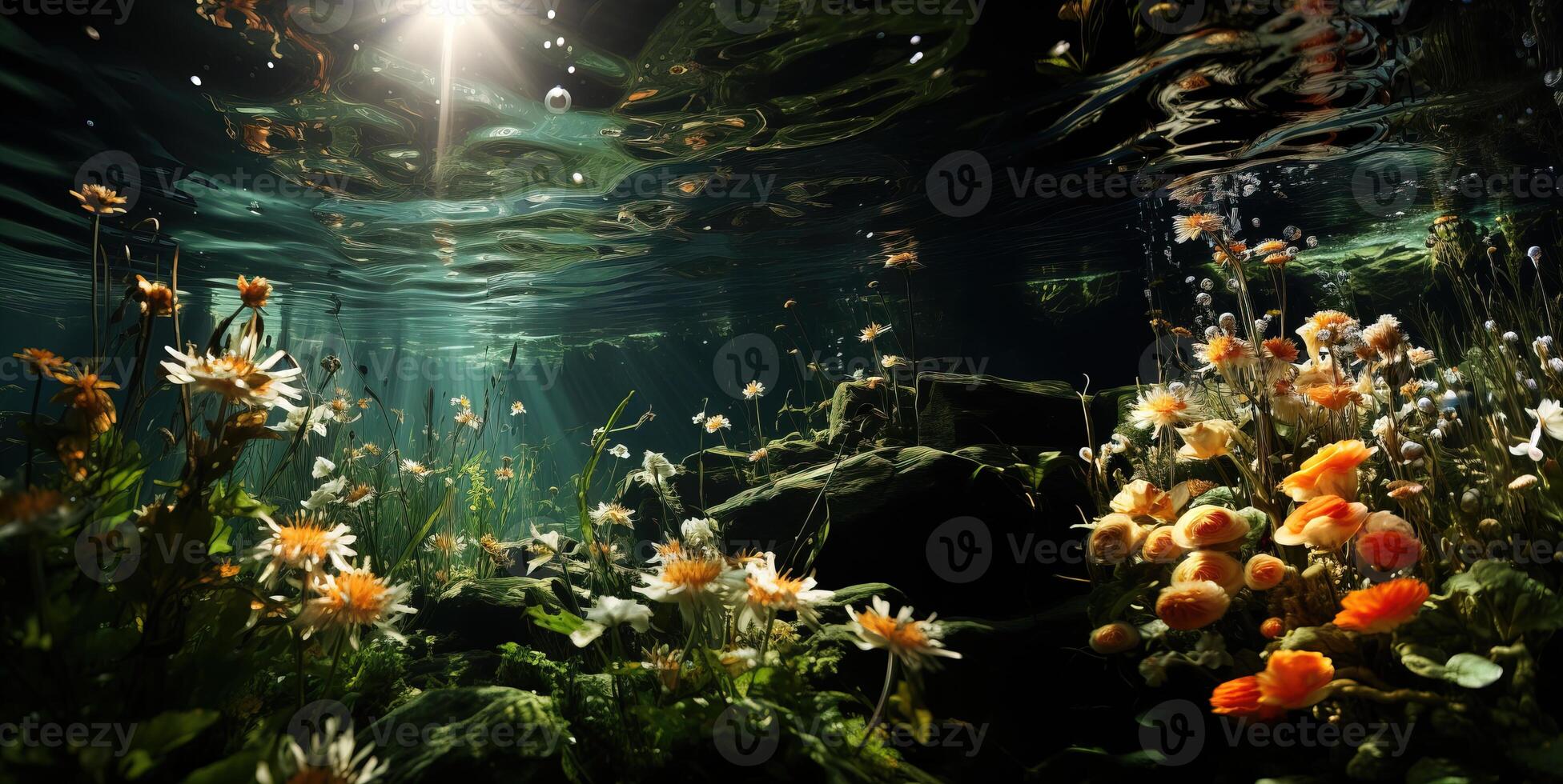 AI generated beautiful flowers under the water Generative AI photo