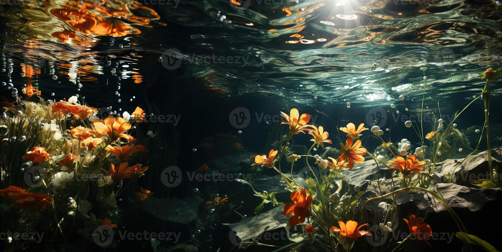 AI generated beautiful flowers under the water Generative AI photo