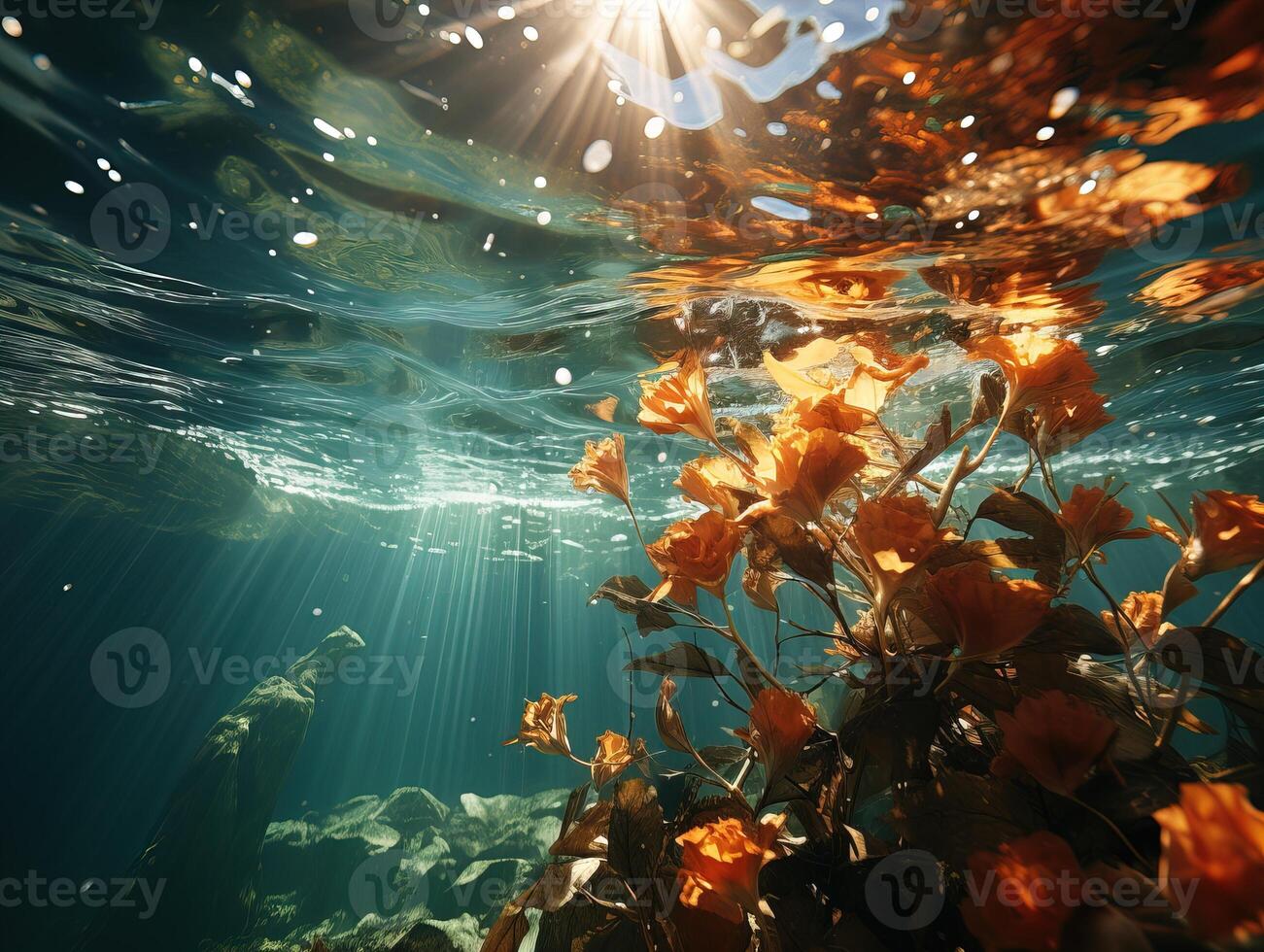 AI generated beautiful flowers under the water Generative AI Generative AI photo