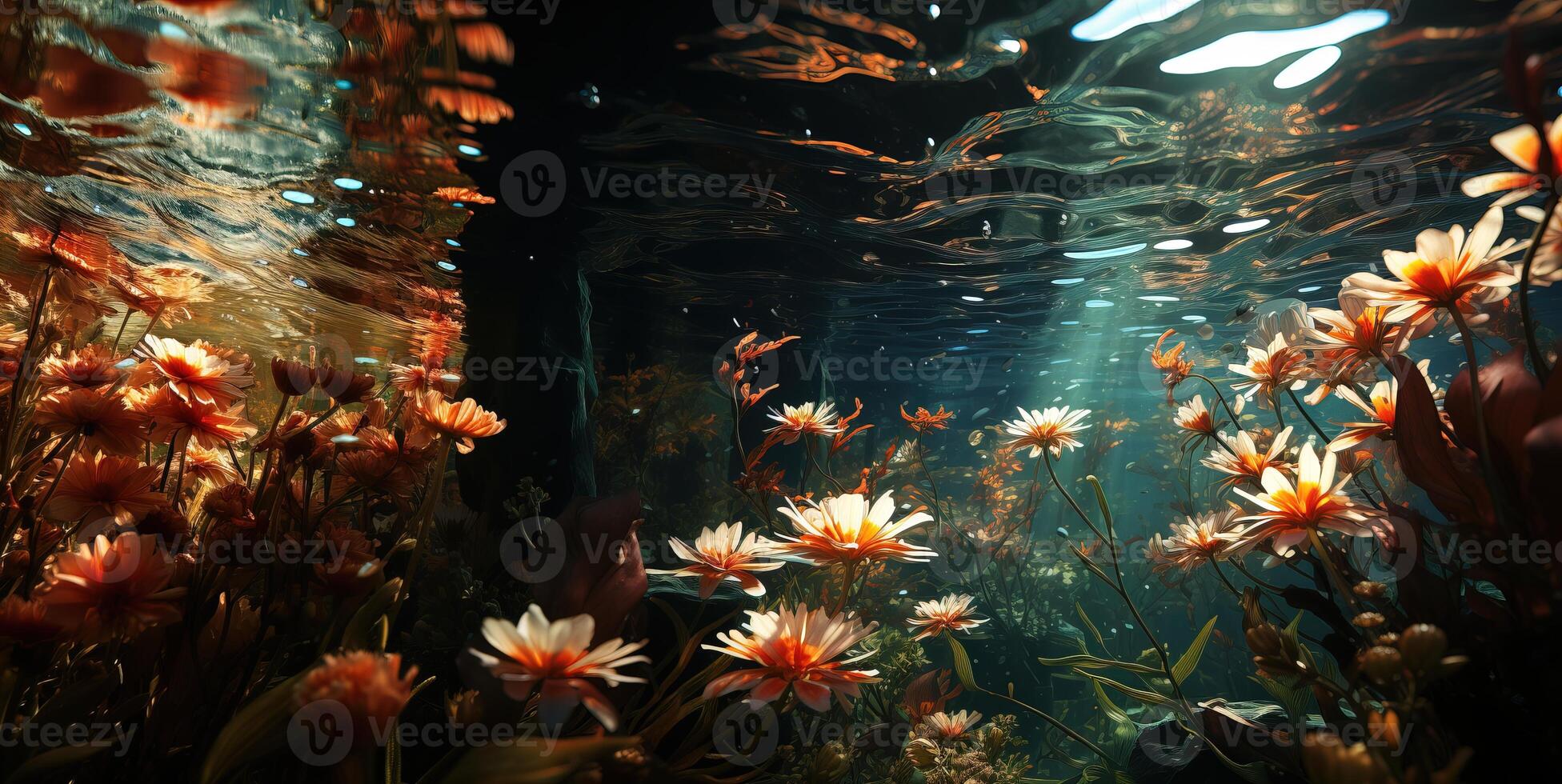 AI generated beautiful flowers under the water Generative AI Generative AI photo