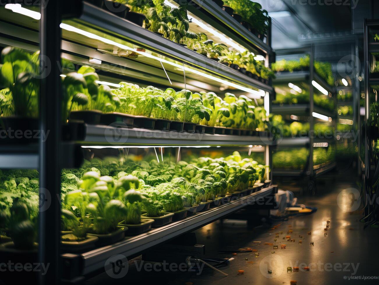 AI generated growing vegetables hydroponically Generative AI photo
