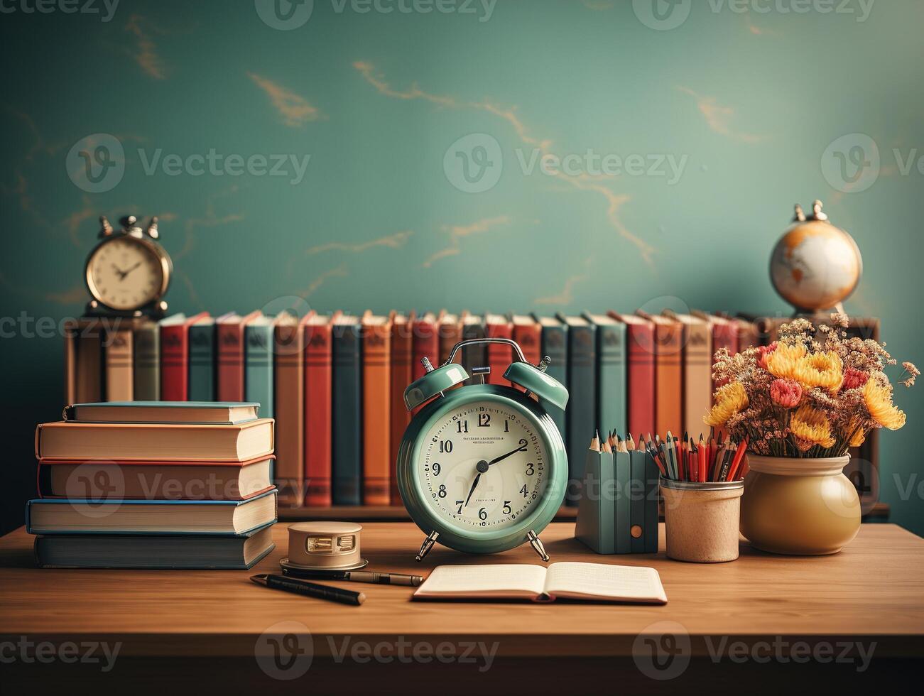 AI generated school backpack and school supplies on the table back to school Generative AI photo