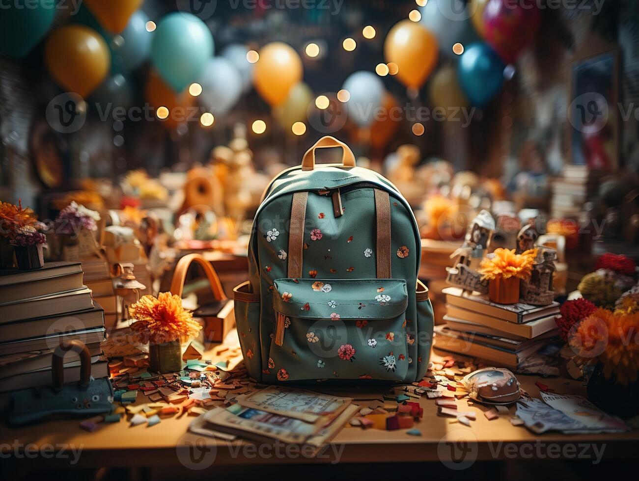 AI generated school backpack and school supplies on the table back to school Generative AI photo