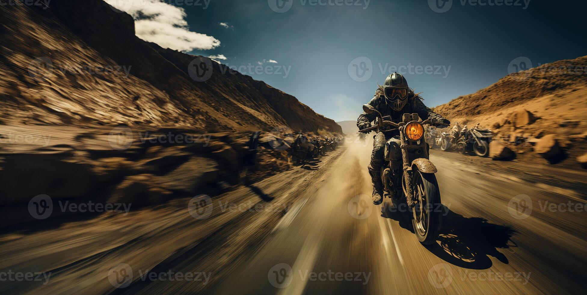AI generated biker rushing at high speed on the Highway Generative AI photo