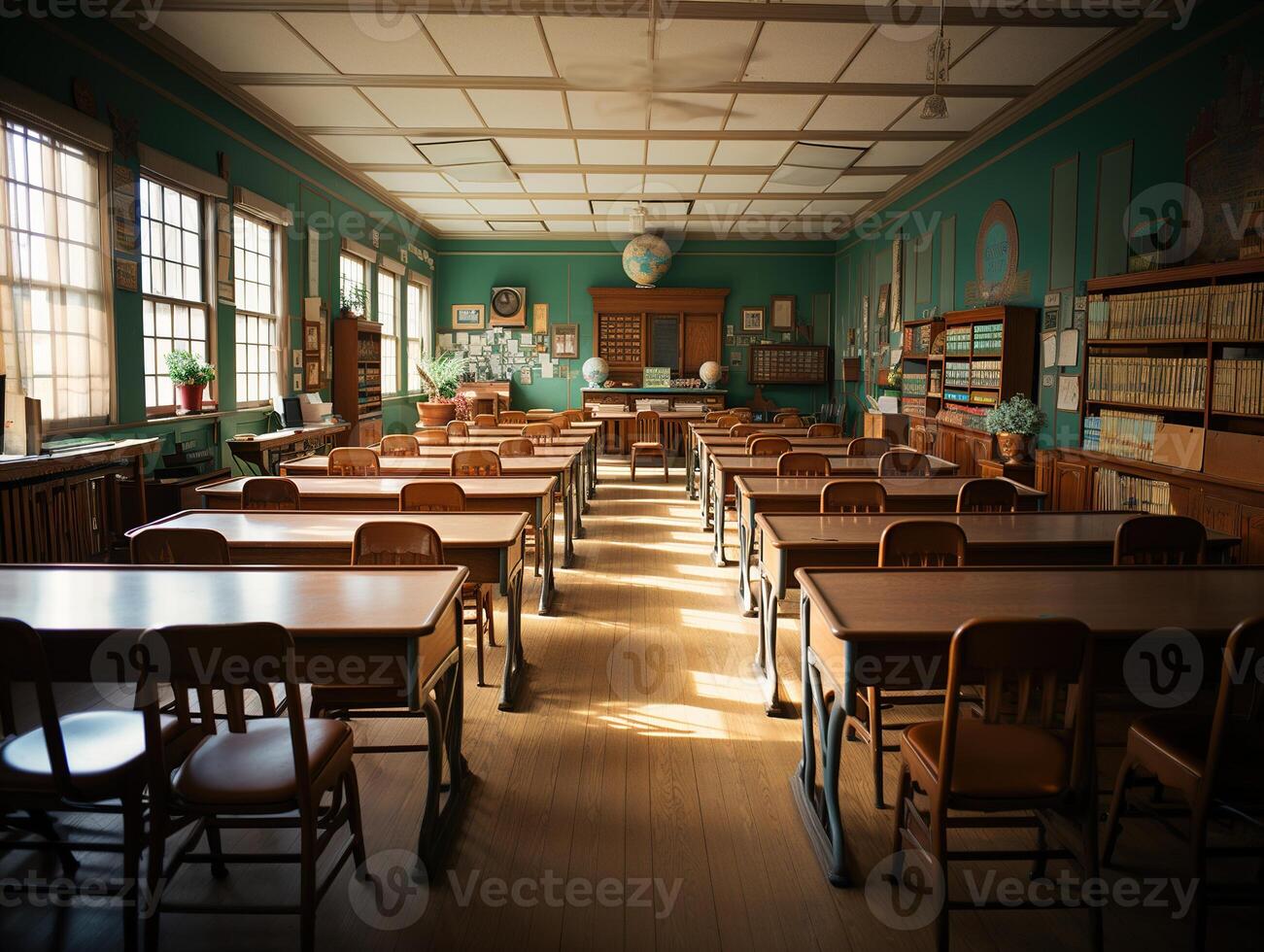 AI generated empty school classroom interior Generative AI photo