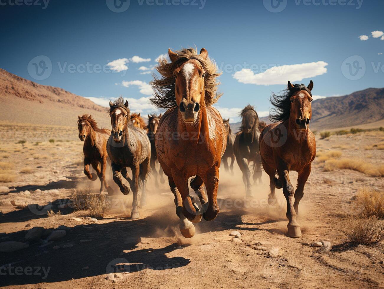 AI generated horses run in the wild Generative AI photo