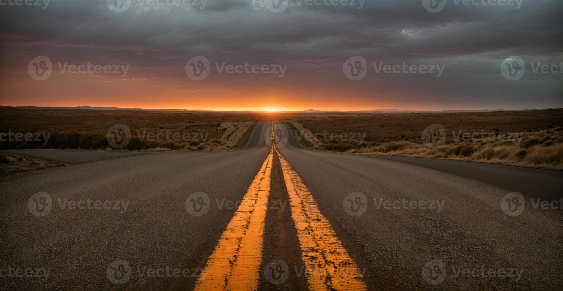AI generated empty road at sunset Generative AI photo