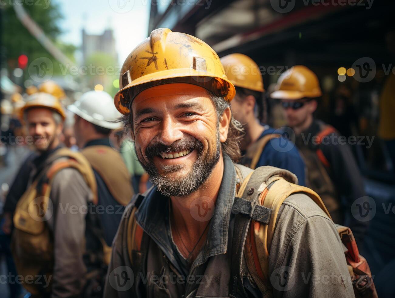 AI generated construction helmet smiling Generative AI photo
