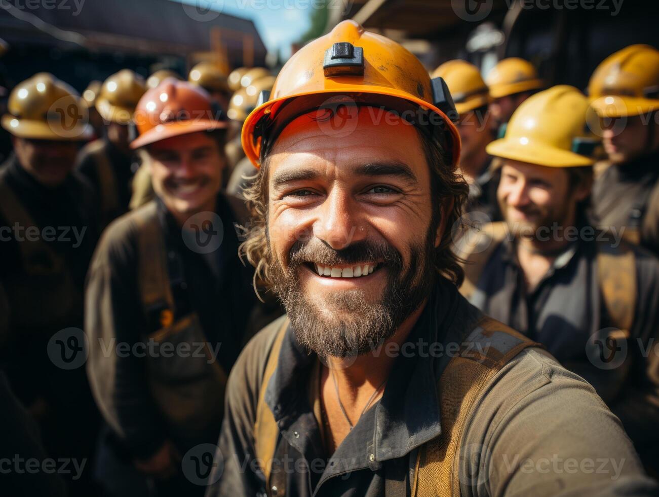 AI generated construction helmet smiling Generative AI photo