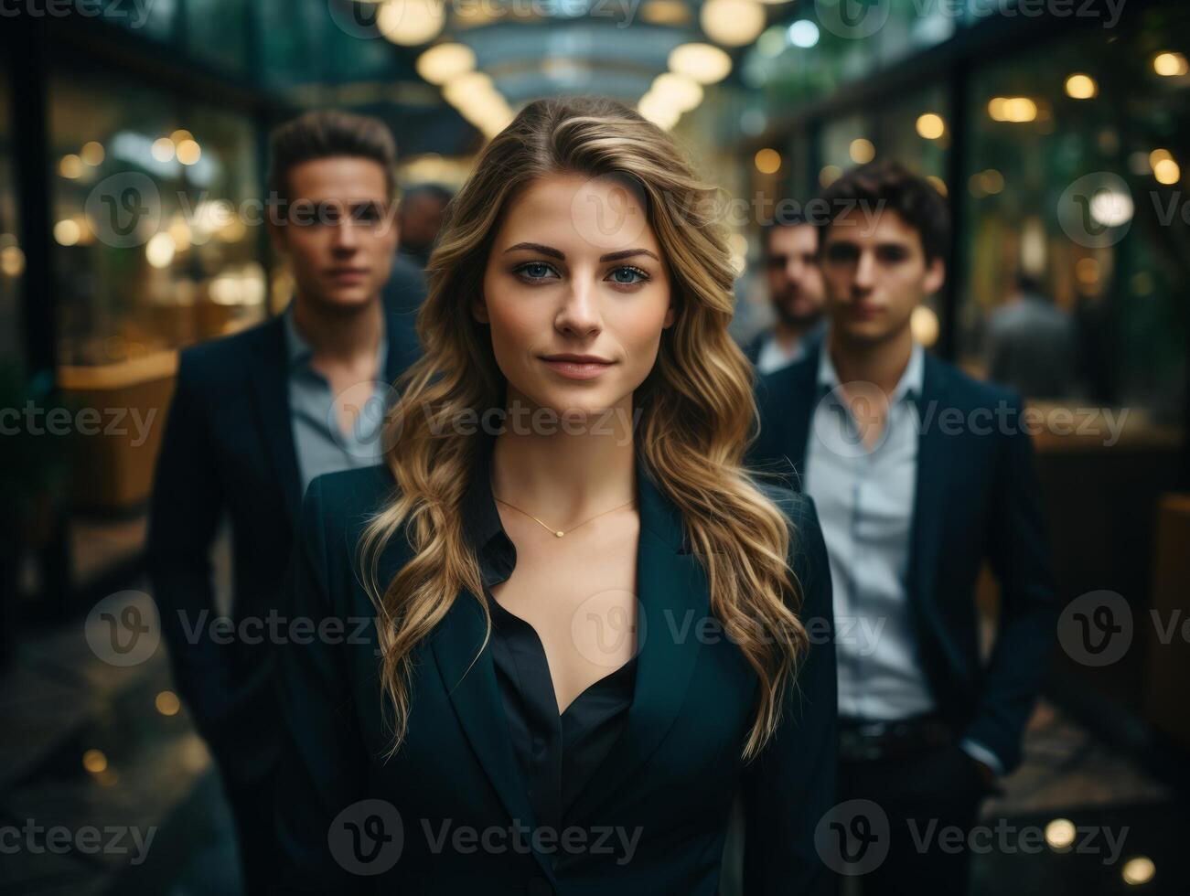 AI generated team of businessmen in the office in formal suits Generative AI photo