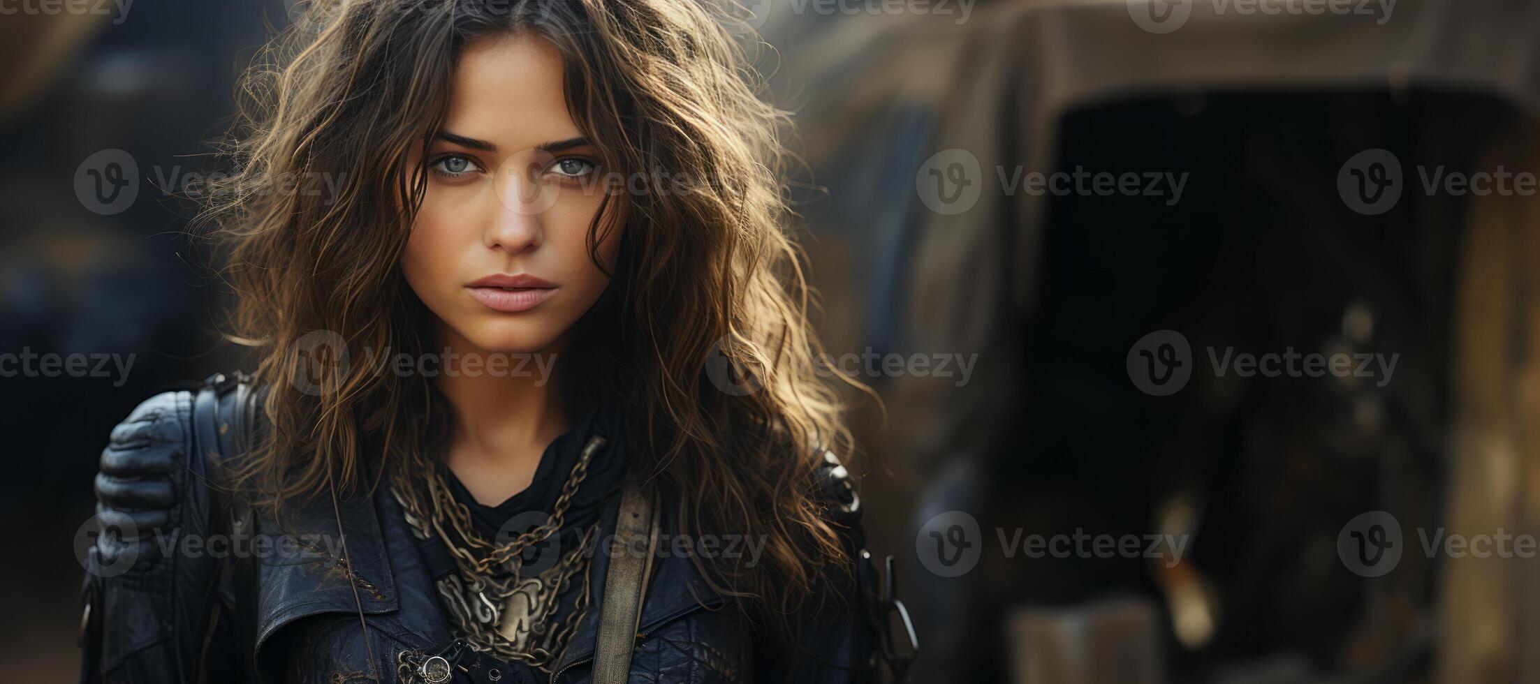 AI generated girl in a leather jacket Generative AI photo